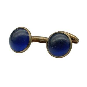 Vintage Blue Lucite Domes Cufflinks with Gold Tone Bean Back